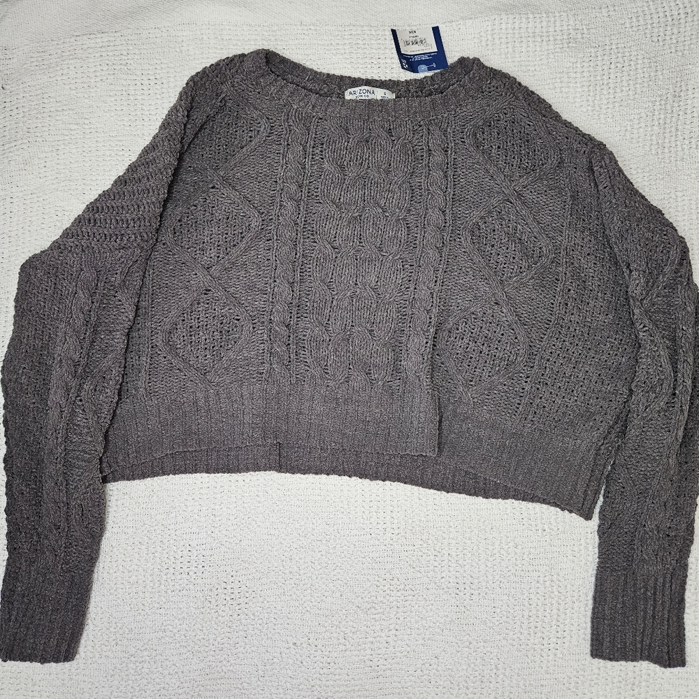 Arizona Jean Co. Dark Gray Cropped Knit Sweater 100% Polyester NWT Long Sleeved
